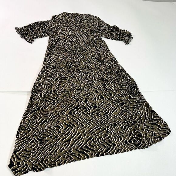 Loralette Dress 14/16 Khaki Green Animal Print V-Neck Ruffles Sleeve Maxi Formal - Picture 9 of 10